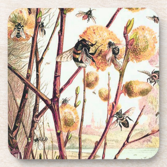 Dessous de verre illustration vintage abeille à mi (Devant)