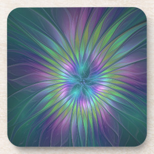 Dessous-de-verre Imaginaire brillant coloré Fleur Abstrait Fractal