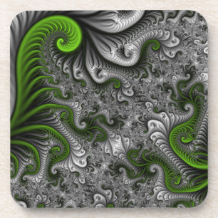 Dessous-de-verre Imaginaire Monde Vert Et Gris Art Fractal Abstrait