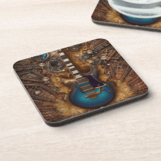 Dessous-de-verre Imaginaire Steampunk Vintage Blue Guitare Aquarell