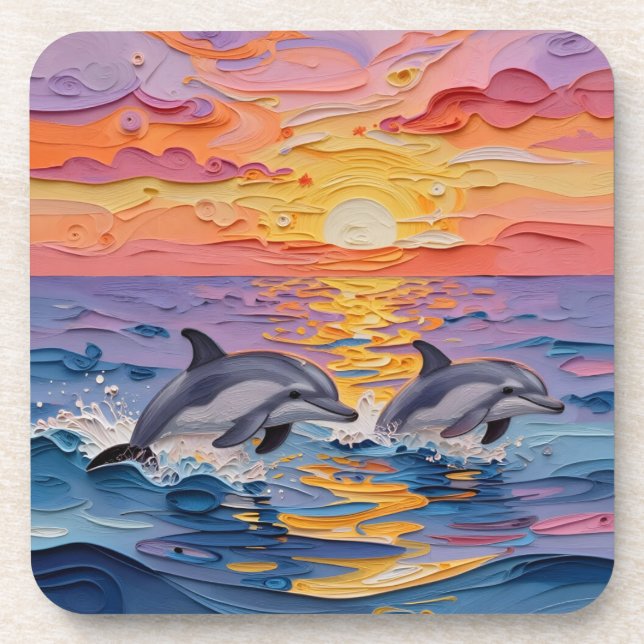 Dessous-de-verre Impasto Dolphins and Ocean Waves   (Devant)