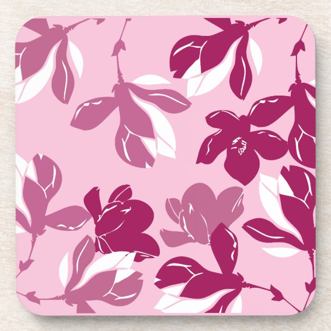 Dessous-de-verre Impression botanique de magnolia rose (Devant)