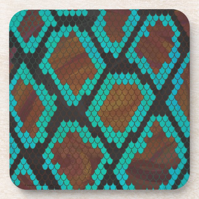 Dessous-de-verre Impression Brown et Turquoise de serpent (Devant)