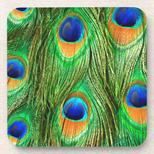 Dessous-de-verre Impression de plumes de paon colorées