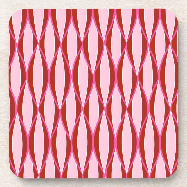 Dessous-de-verre Impression du ruban du milieu du siècle - rose et  (Devant)