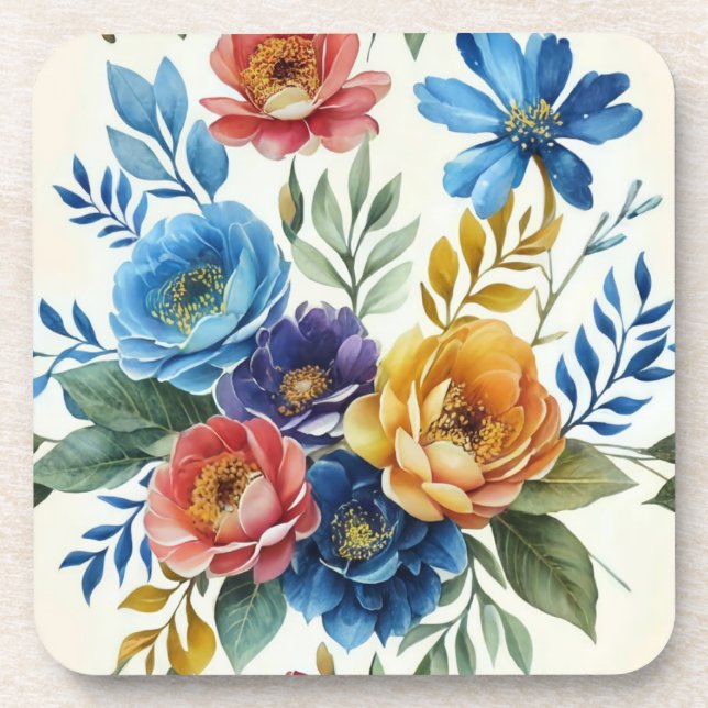 Dessous-de-verre Impression florale d'aquarelle de printemps (Devant)