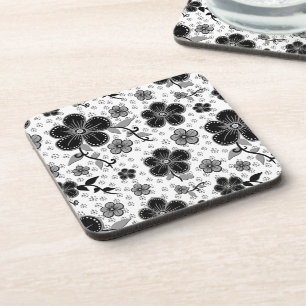 Dessous-de-verre Impression florale noir et blanc