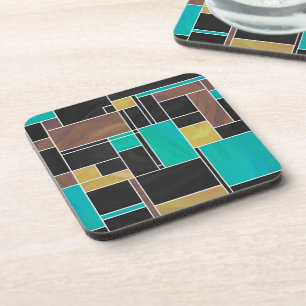 Dessous-de-verre Impression noire Brown Turquoise Mondrian