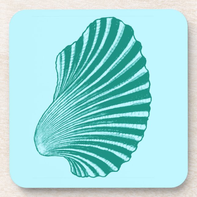Dessous-de-verre Impression, turquoise et aqua à coque de pétoncle (Devant)