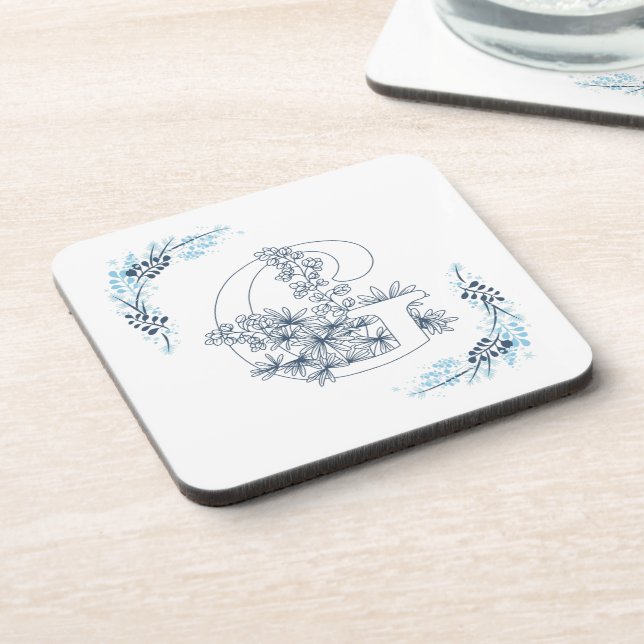 Dessous-de-verre Initiale "G" Monogramme bleu Calme Floral (Côté gauche)