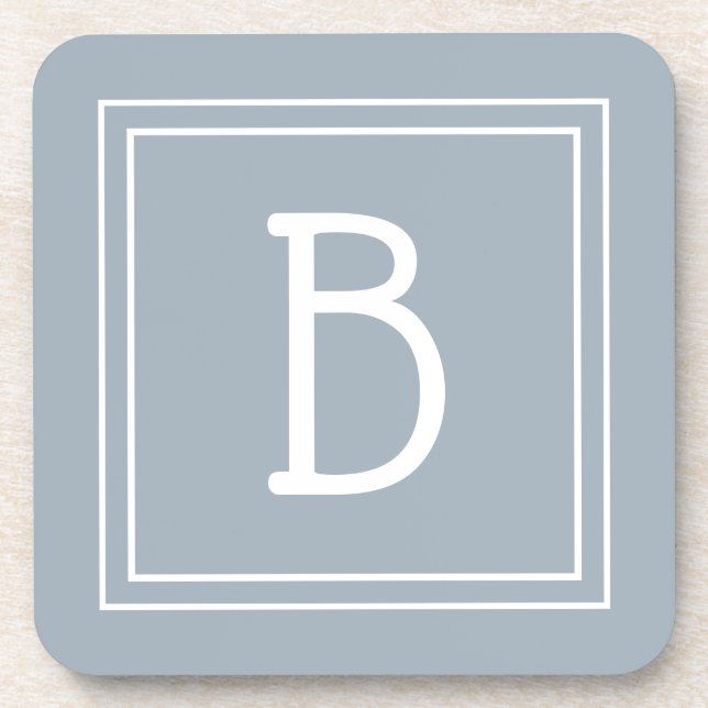 Dessous-de-verre Initiale monogrammée bleu et blanc style ferme mod (Devant)
