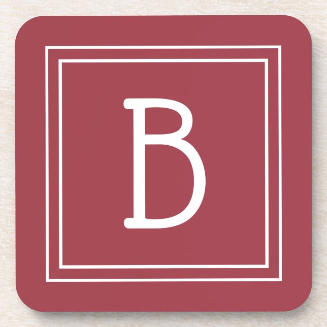 Dessous-de-verre Initiale monogrammée rouge cramoisi et blanc moder (Devant)
