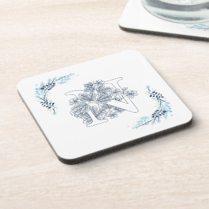 Dessous-de-verre Initiale "N" Monogramme bleu Calme Floral