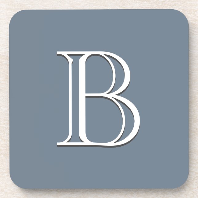 Dessous-de-verre Initiale personnalisée brodée moyenne bleu et blan (Devant)