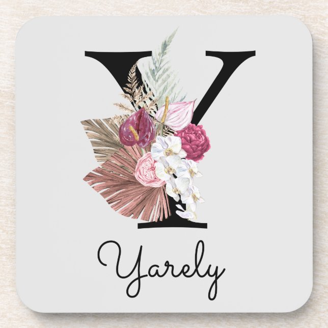 Dessous-de-verre Initiale Y Monogrammée Rose Bohème Florale (Devant)