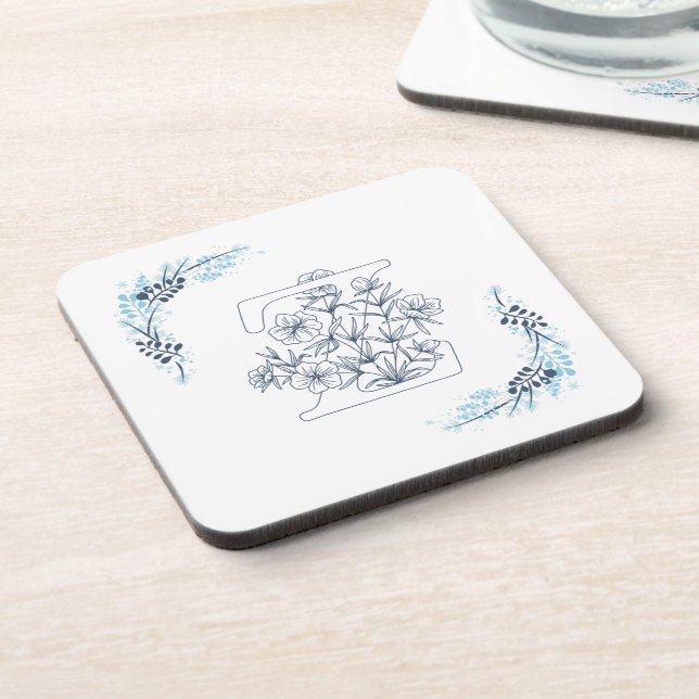 Dessous-de-verre Initiale "Z" Monogramme bleu Calme Floral (Côté gauche)