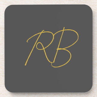 Dessous-de-verre Initiales du monogramme couleur or gris moderne