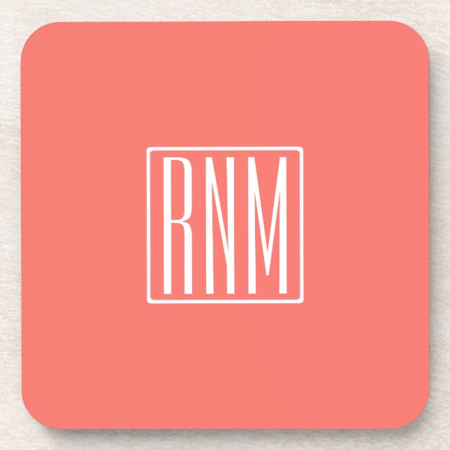 Dessous-de-verre Initiales Monogramme | Blanc Sur Corail (Devant)
