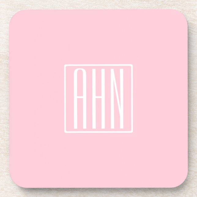 Dessous-de-verre Initiales Monogramme | Blanc Sur Rose Clair (Devant)
