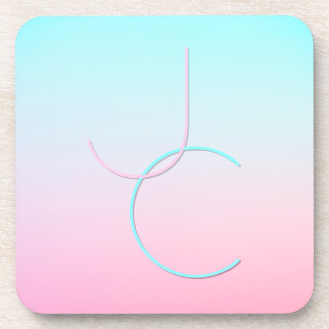 Dessous-de-verre Initiales superposées Modernes 2 | Turquoise Rose (Devant)