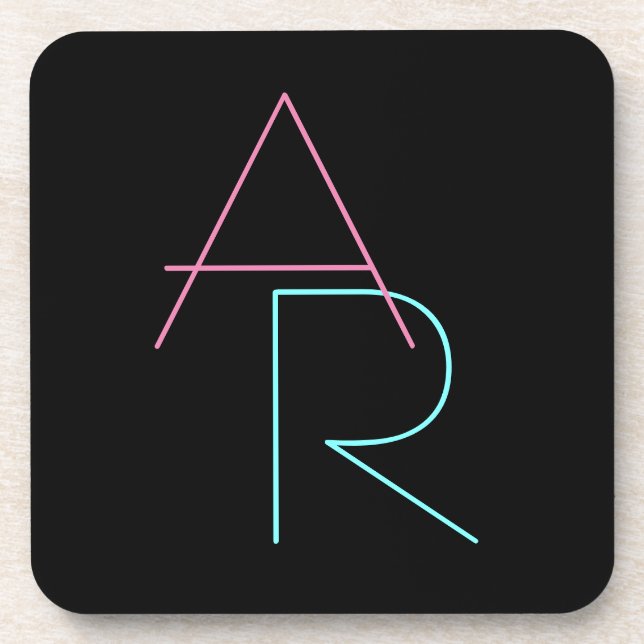 Dessous-de-verre Initiales superposées modernes | Rose Turquoise No (Devant)