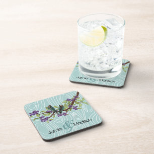 Dessous-de-verre Inséparables turquoises assis dans l'arbre