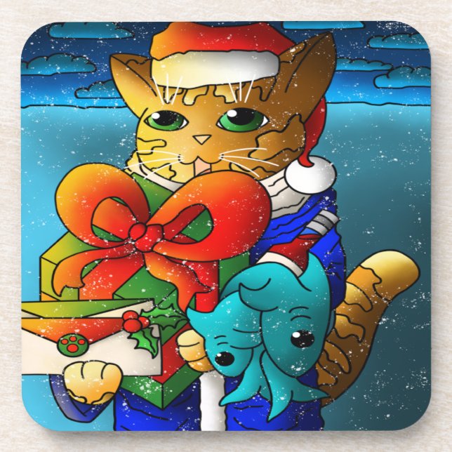 Dessous-de-verre Invité du chat de Noël (Devant)