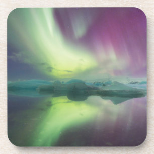Dessous-de-verre Islande, Jokulsarlon. Lumières de l'Aurore réfléch