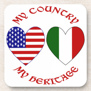Dessous-de-verre Italie Drapeau USA Cœurs Mon Pays Mon Patrimoine