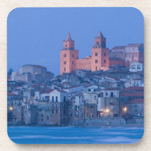 Dessous-de-verre Italie, Sicile, Cefalu, Vue avec Duomo depuis
