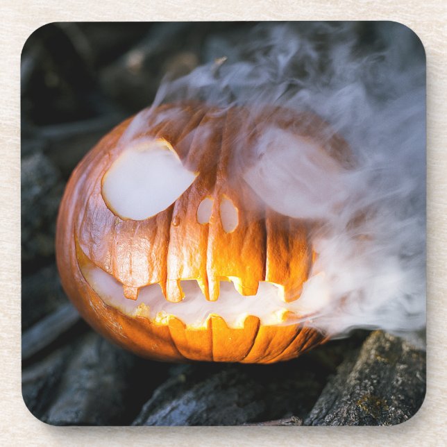 Dessous-de-verre Jack-o-Lantern Halloween Pumpkin Head on Fire  (Devant)