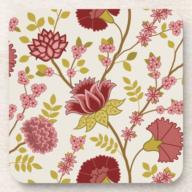 Dessous-de-verre Jacobean Floral Lg Motif Reds Pinks Gold Crème (Devant)