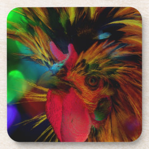 Dessous-de-verre J'adore les poules, coq polonais et cœurs Bokeh