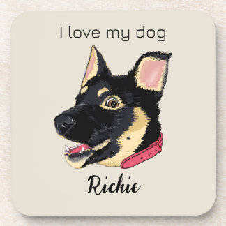 Dessous-de-verre J'adore mon chien mignon berger allemand nom de ch