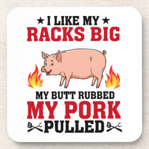 Dessous-de-verre J'aime Mes Râteliers Gros BBQ, Citation Porc Fessi