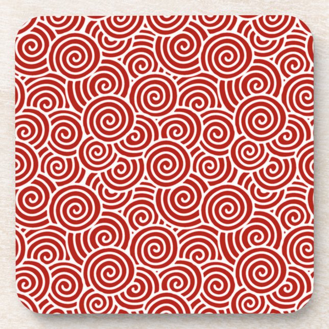 Dessous-de-verre Japanese swirl pattern - deep red and white (Devant)