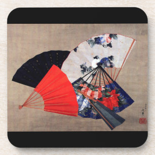 Dessous-de-verre Japonais cinq fans, Hokusai, Ukiyoe