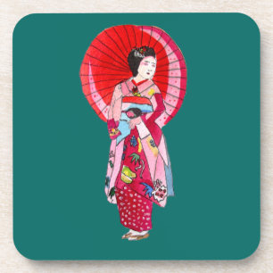 Dessous-de-verre Japonais Geisha rouge kimono art mignon
