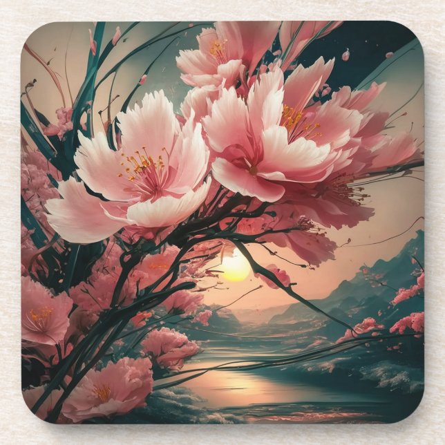 Dessous de verre japonais superbe en fleurs de cer (Devant)