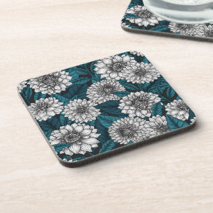 Dessous-de-verre Jardin blanc Dahlia / feuilles bleus 2