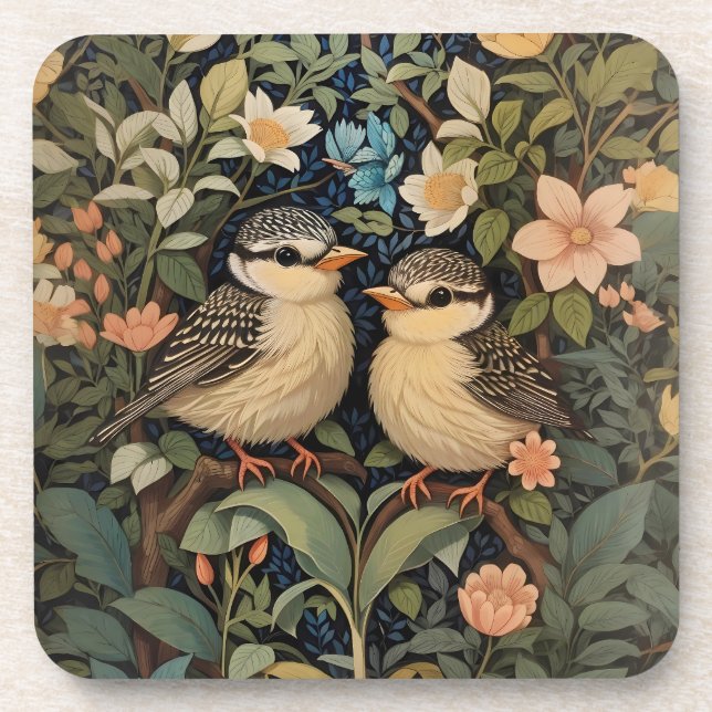 Dessous-de-verre Jardin botanique de deux mignons bébés oiseaux (Devant)