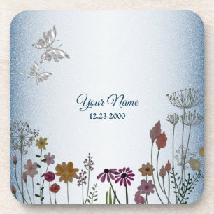 Dessous-de-verre Jardin Floral Coloré Mariage Fête Paillettes Bleue