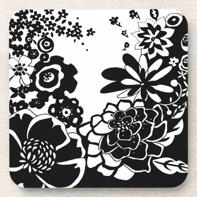Dessous-de-verre Jardin floral noir et blanc Motif graphique (Devant)
