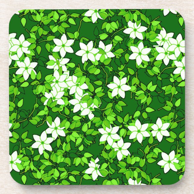 Dessous-de-verre Jasmin blanc parmi les feuilles vertes (Devant)