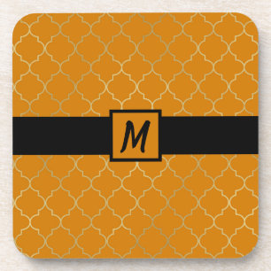 Dessous-de-verre Jaune Curcuma & Or Motif Quatrefoil