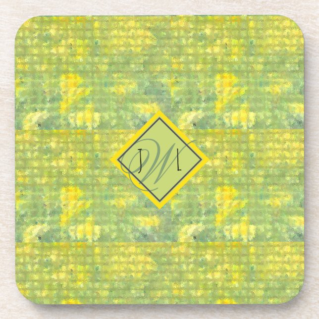 Dessous-de-verre Jaune et vert Abstrait géométrique Monogramme (Devant)