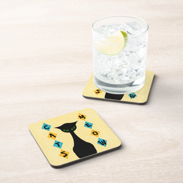 Dessous-de-verre Jaune Mi-Siècle-Moderne de rétro Meow de chats (Côté Droit)