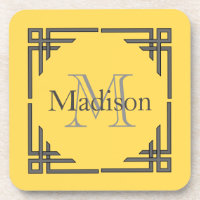 Jaune Moutarde Gris Bordure Géométrique Monogramme