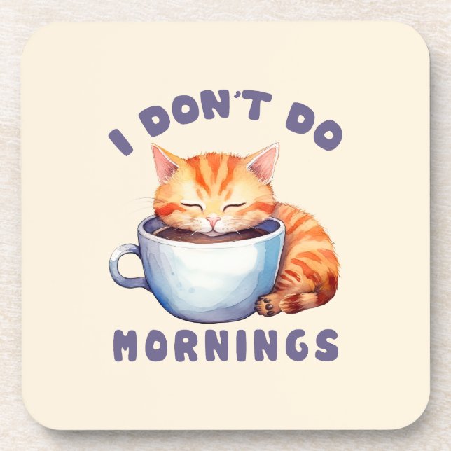 Dessous-de-verre Je ne fais pas les matins - Chat orange mignon ave (Devant)