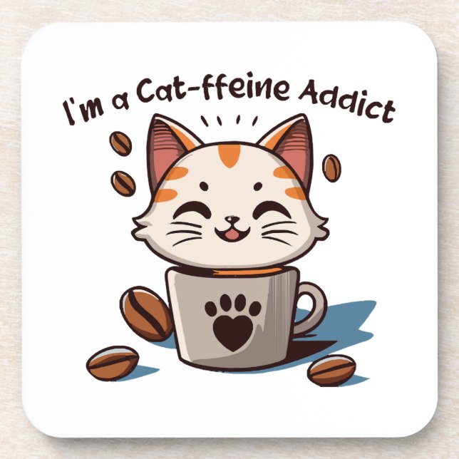 Dessous-de-verre Je suis accro à la Cat-fféine (Devant)